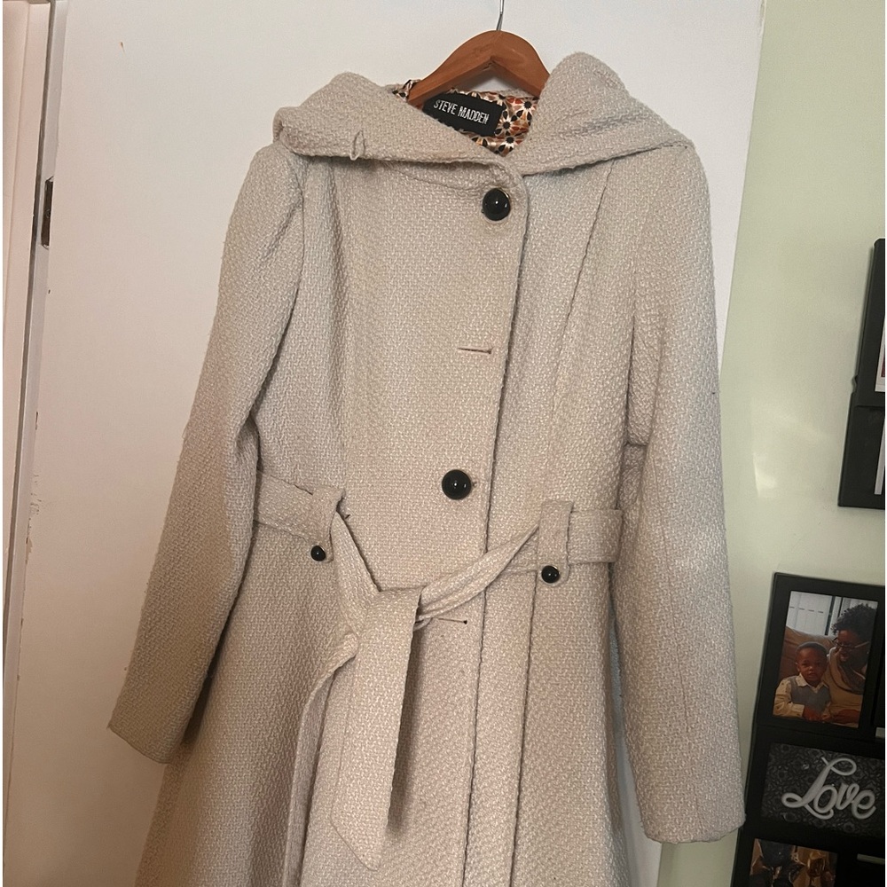 Steve Madden Hooded Drama Coat Ivory Size L